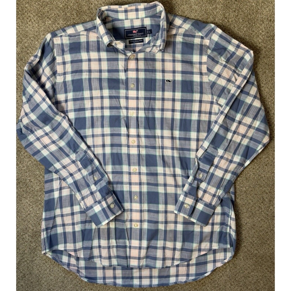 Vineyard Vines Men's Large Whale Slim Fit Shirt Button Up Plaid Multicolor - Picture 2 of 7